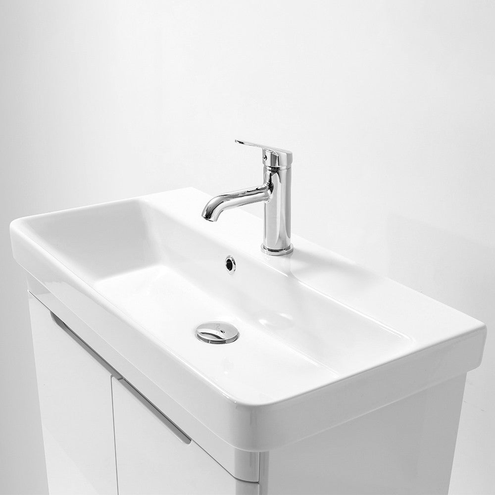 Mobile bagno sospeso 70 cm bianco lucido salvaspazio con specchio Clip