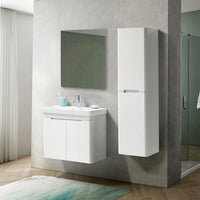 Mobile bagno sospeso 70 cm bianco lucido salvaspazio con specchio Clip