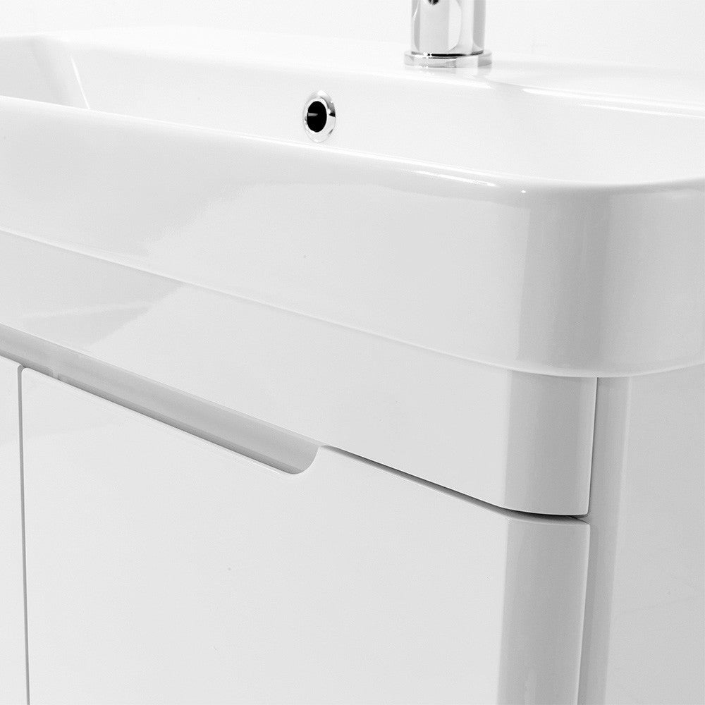 Mobile bagno sospeso 70 cm bianco lucido salvaspazio con specchio Clip