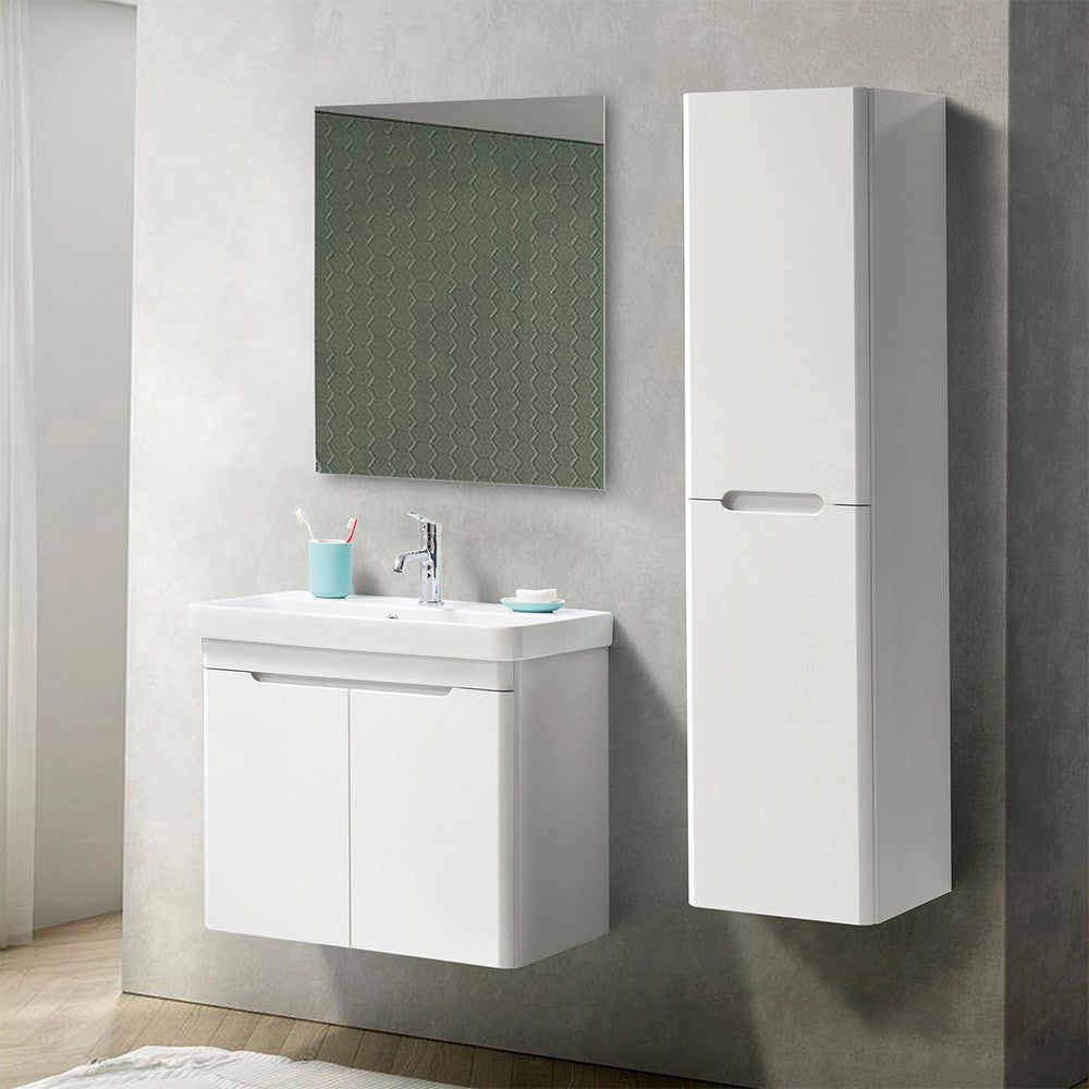 Mobile bagno sospeso 70 cm bianco lucido salvaspazio con specchio Clip