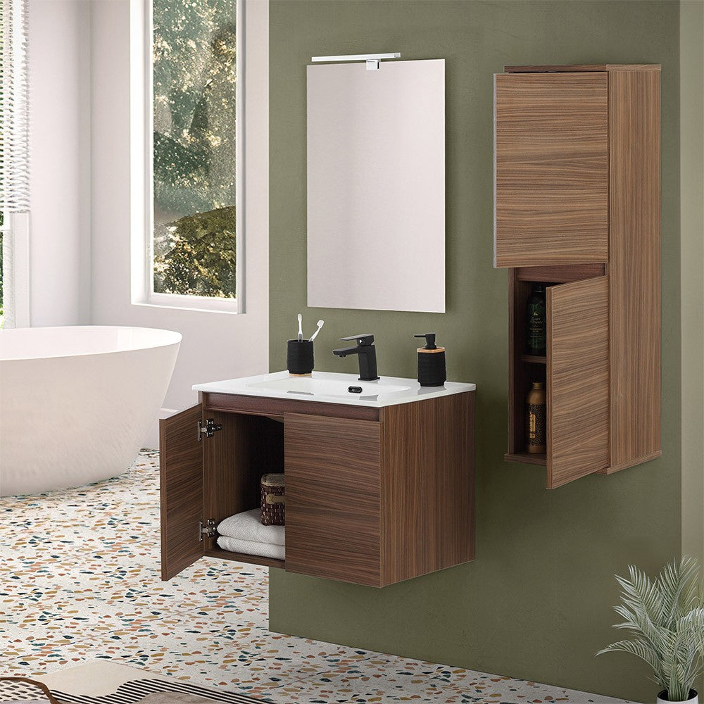 Mobile bagno sospeso 70 cm noce canaletto con 2 ante soft-close Kleo