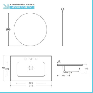 Mobile bagno sospeso 70 cm noce maya con specchio e lavabo Gaya