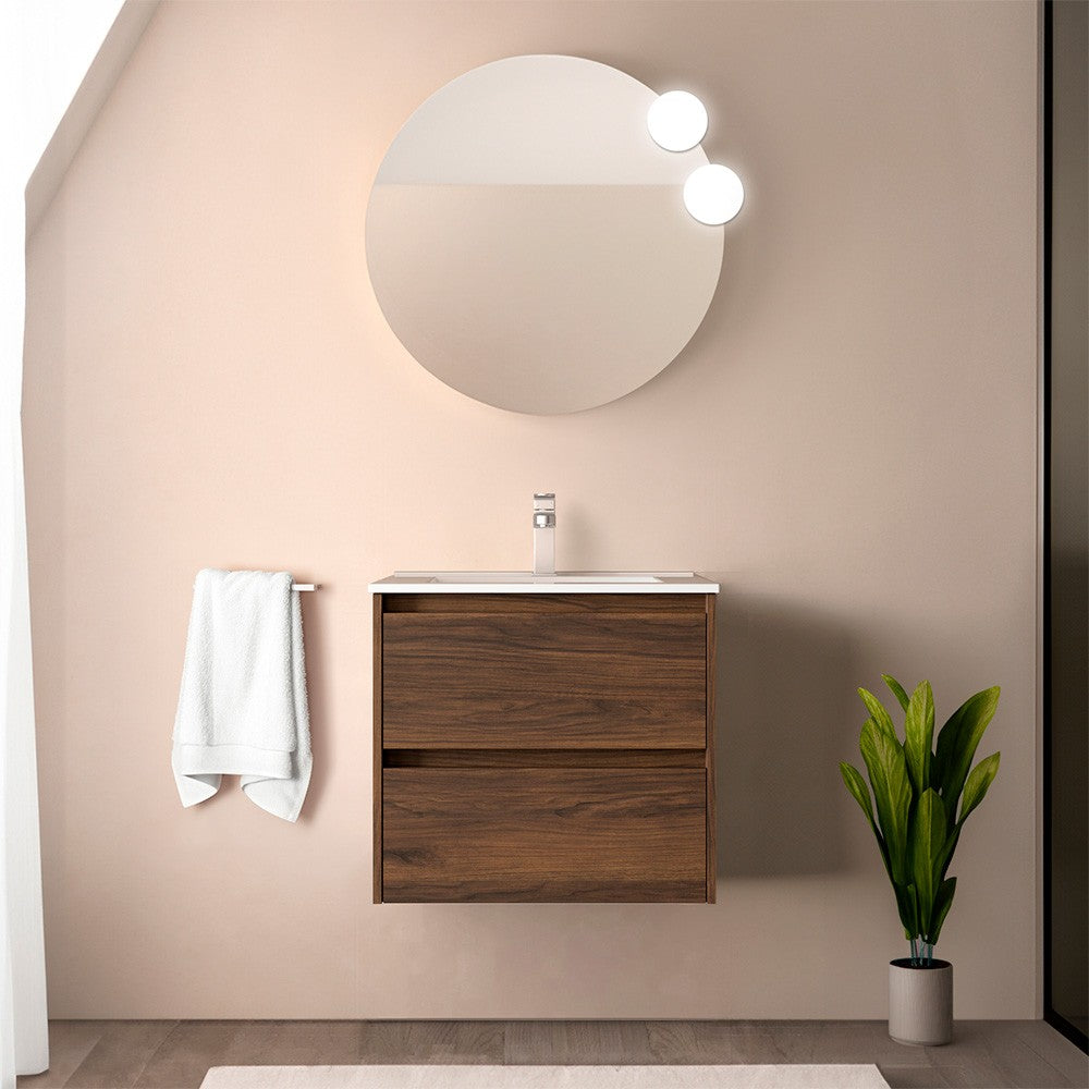 Mobile bagno sospeso 70 cm noce maya con specchio e lavabo Gaya