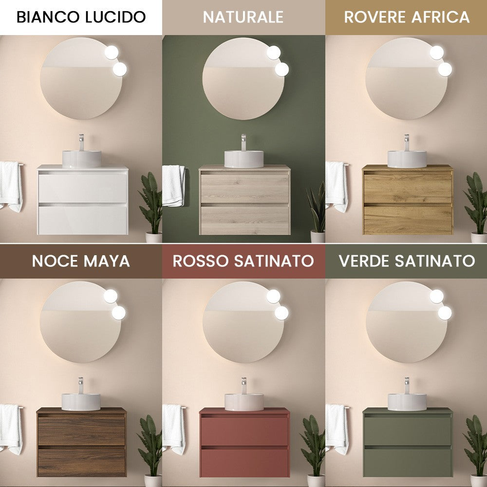 Mobile bagno sospeso 70 cm noce maya con top e specchio Gaya