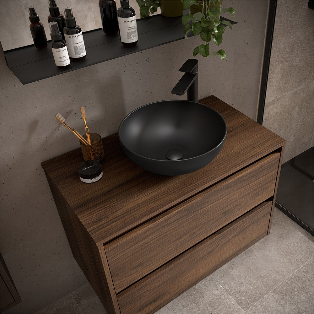 Mobile bagno sospeso 70 cm noce maya con top e specchio Gaya