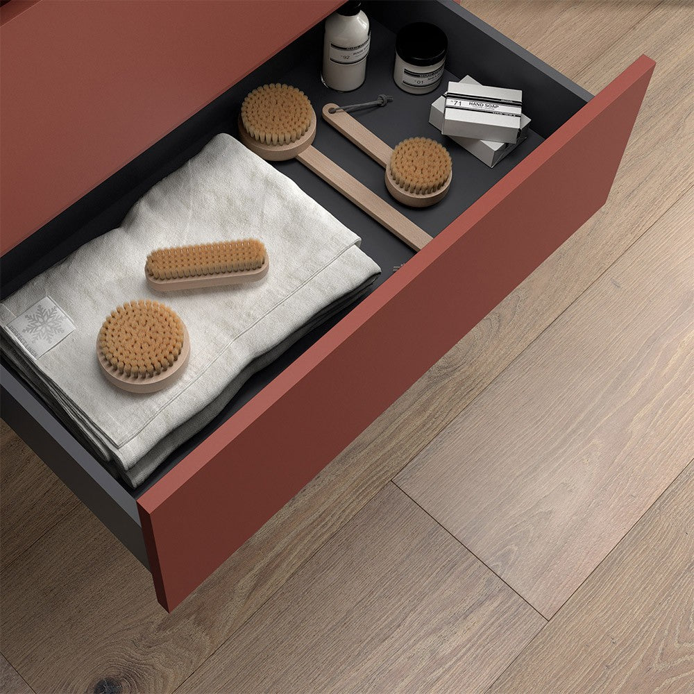 Mobile bagno sospeso 70 cm rosso satinato con top e specchio Gaya