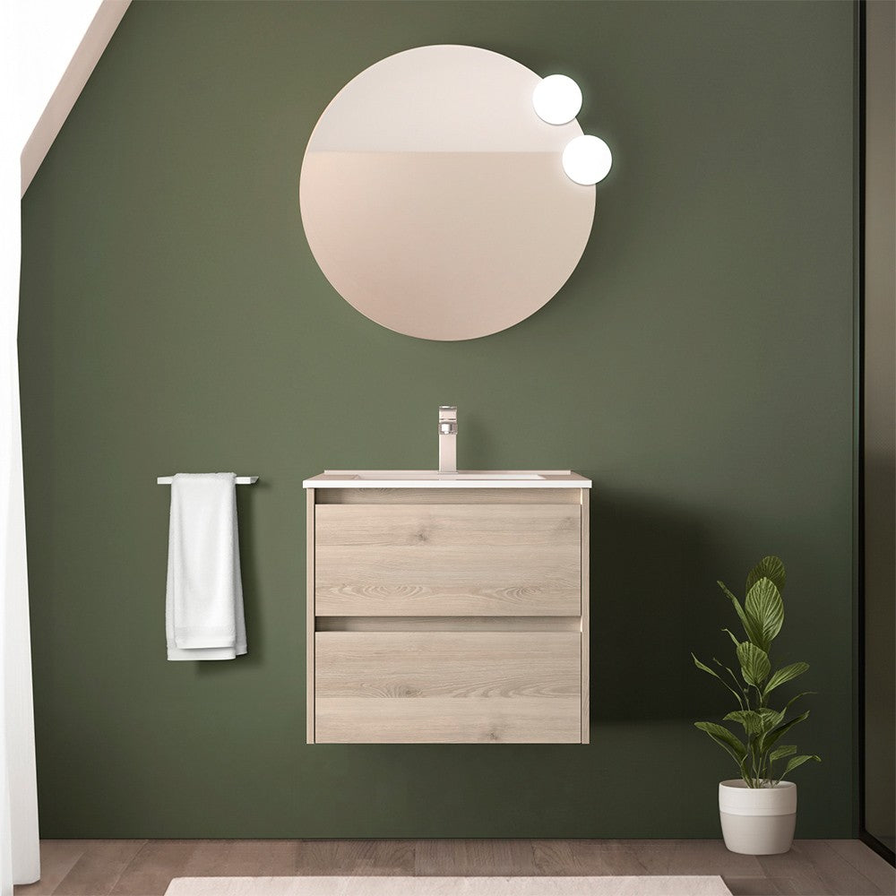 Mobile bagno sospeso 70 cm rovere bali con specchio e lavabo Gaya