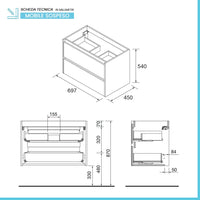 Mobile bagno sospeso 70 cm rovere bali con specchio e lavabo Gaya