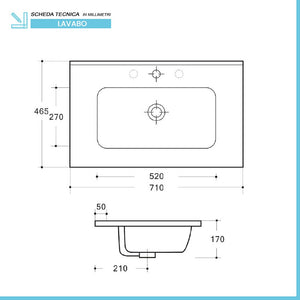 Mobile bagno sospeso 70 cm rovere bianco con pensile H 125 cm Nadia