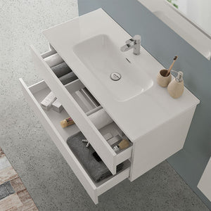 Mobile bagno sospeso 70 cm rovere bianco con pensile H 125 cm Nadia