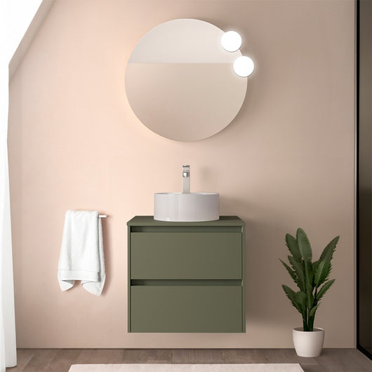 Mobile bagno sospeso 70 cm verde satinato con top e specchio Gaya