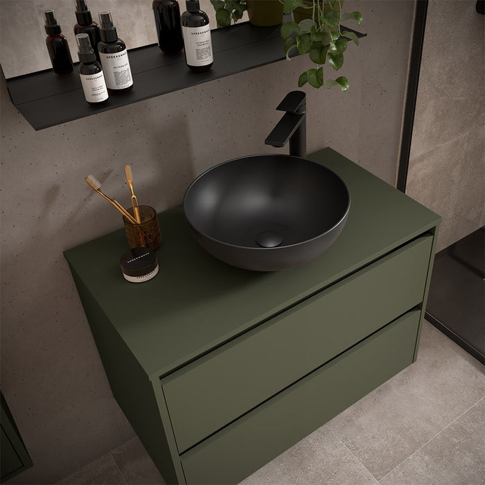 Mobile bagno sospeso 70 cm verde satinato con top e specchio Gaya