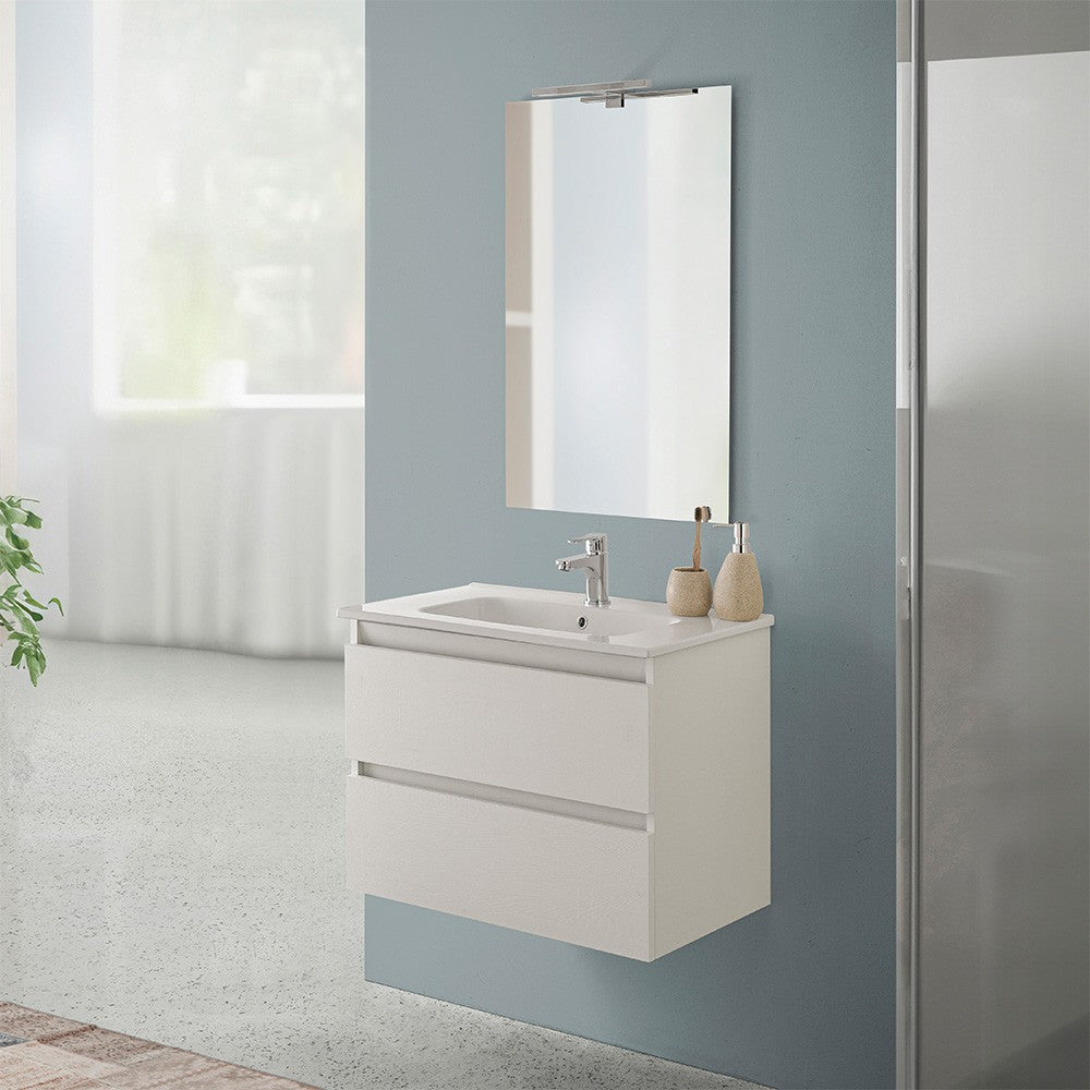 Mobile bagno sospeso 70 rovere bianco completo con 2 cassetti Nadia