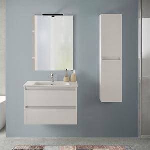 Mobile bagno sospeso 70 rovere bianco completo con 2 cassetti Nadia