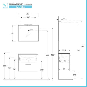 Mobile bagno sospeso 80  antracite lucido con lavabo e specchio Miami