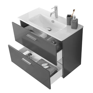 Mobile bagno sospeso 80  antracite lucido con lavabo e specchio Miami