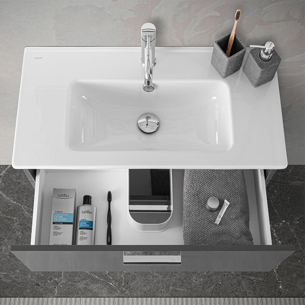 Mobile bagno sospeso 80  antracite lucido con lavabo e specchio Miami