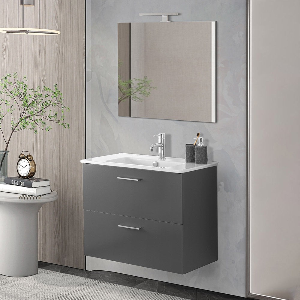 Mobile bagno sospeso 80  antracite lucido con lavabo e specchio Miami