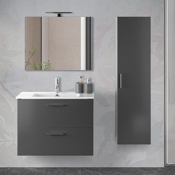 Mobile bagno sospeso 80  antracite lucido con lavabo e specchio Miami