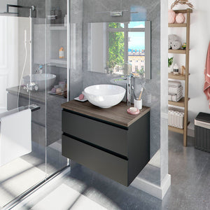 Mobile bagno sospeso 80 antracite con top olmo forato e specchio Noa