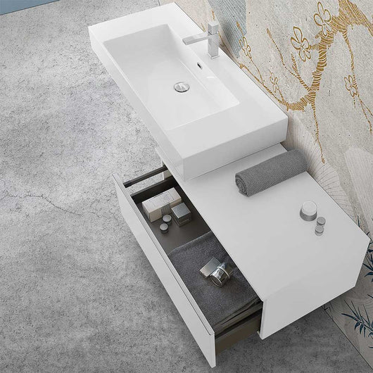 Mobile bagno sospeso 80 bianco lucido lavabo 100 e specchio Iside