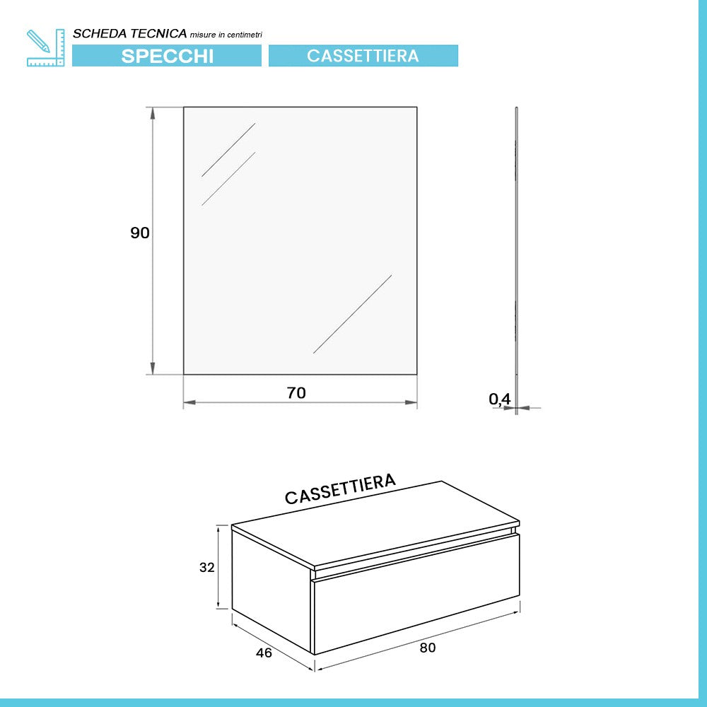 Mobile bagno sospeso 80 bianco lucido con lavabo 100 e specchio Iside