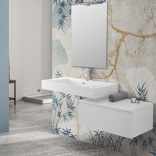 Mobile bagno sospeso 80 bianco lucido lavabo 100 e specchio Iside