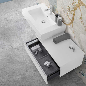 Mobile bagno sospeso 80 bianco lucido con lavabo 100 e specchio Iside