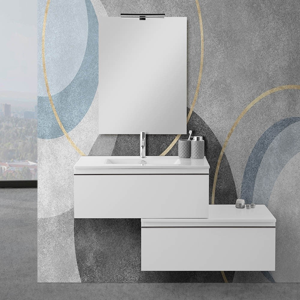 Mobile bagno 80 sospeso bianco lucido con lavabo e specchio Iside