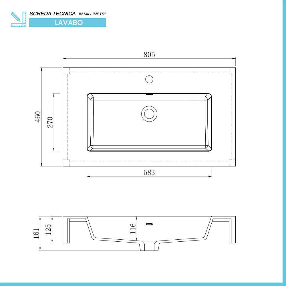 Mobile bagno sospeso 80 bianco lucido con lavabo e specchio Iside