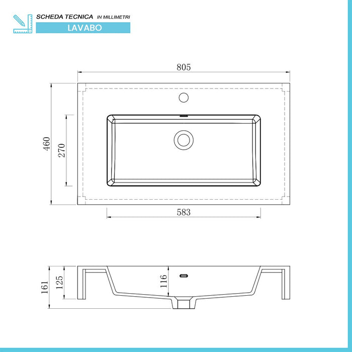 Mobile bagno sospeso 80 bianco lucido con lavabo e specchio Iside