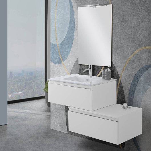 Mobile bagno 80 sospeso bianco lucido con lavabo e specchio Iside