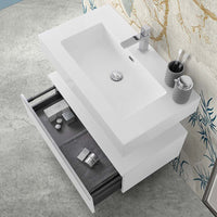 Mobile bagno sospeso 80 bianco lucido con lavabo e specchio Iside