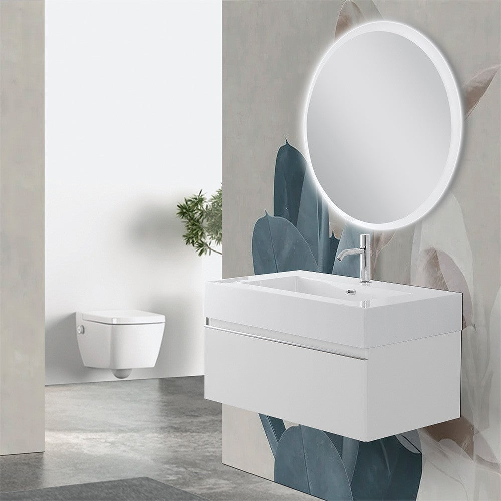 Mobile bagno sospeso 80 bianco lucido lavabo e specchio LED Iside