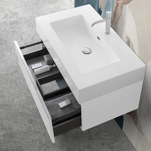 Mobile bagno sospeso 80 bianco lucido lavabo e specchio LED Iside