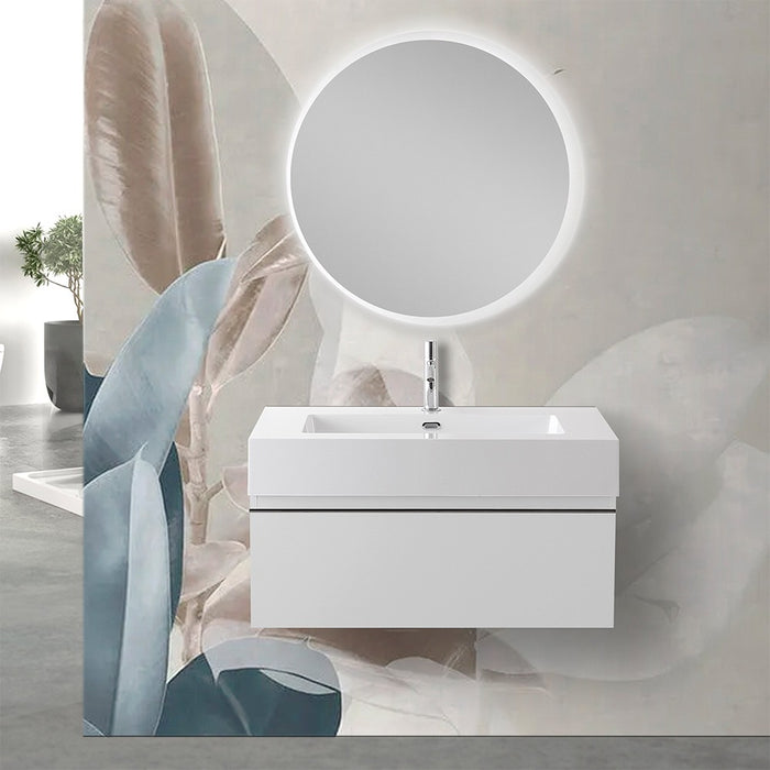 Mobile bagno sospeso 80 bianco lucido lavabo e specchio LED Iside