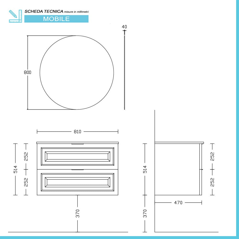 Mobile bagno sospeso 80 cm bianco opaco con lavabo e specchio Matisse