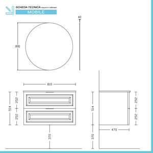 Mobile bagno sospeso 80 cm bianco opaco con lavabo e specchio Matisse