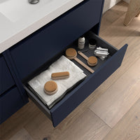 Mobile bagno sospeso 80 cm blu satinato con specchio e lavabo Gaya