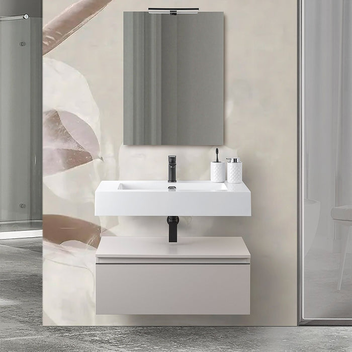 Mobile bagno sospeso 80 cm grigio perla con lavabo e specchio Iside