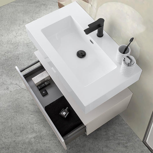 Mobile bagno sospeso 80 cm grigio perla con lavabo e specchio Iside