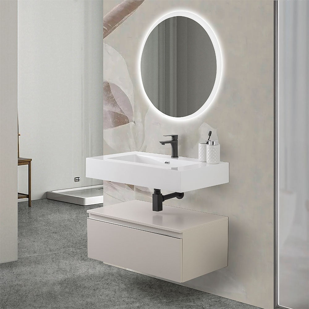 Mobile bagno sospeso 80 cm grigio perla con lavabo e specchio LED Iside