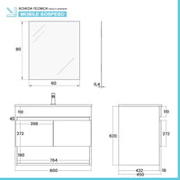 Mobile bagno sospeso 80 cm in legno bianco con lavabo e specchio Oasi