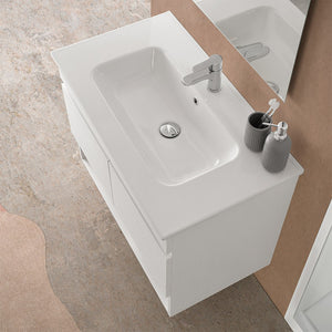 Mobile bagno sospeso 80 cm in legno bianco con lavabo e specchio Oasi