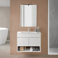 Mobile bagno sospeso 80 cm in legno bianco con lavabo e specchio Oasi