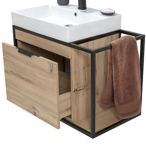 Mobile bagno sospeso 80 cm in legno e metallo nero con specchio Zante