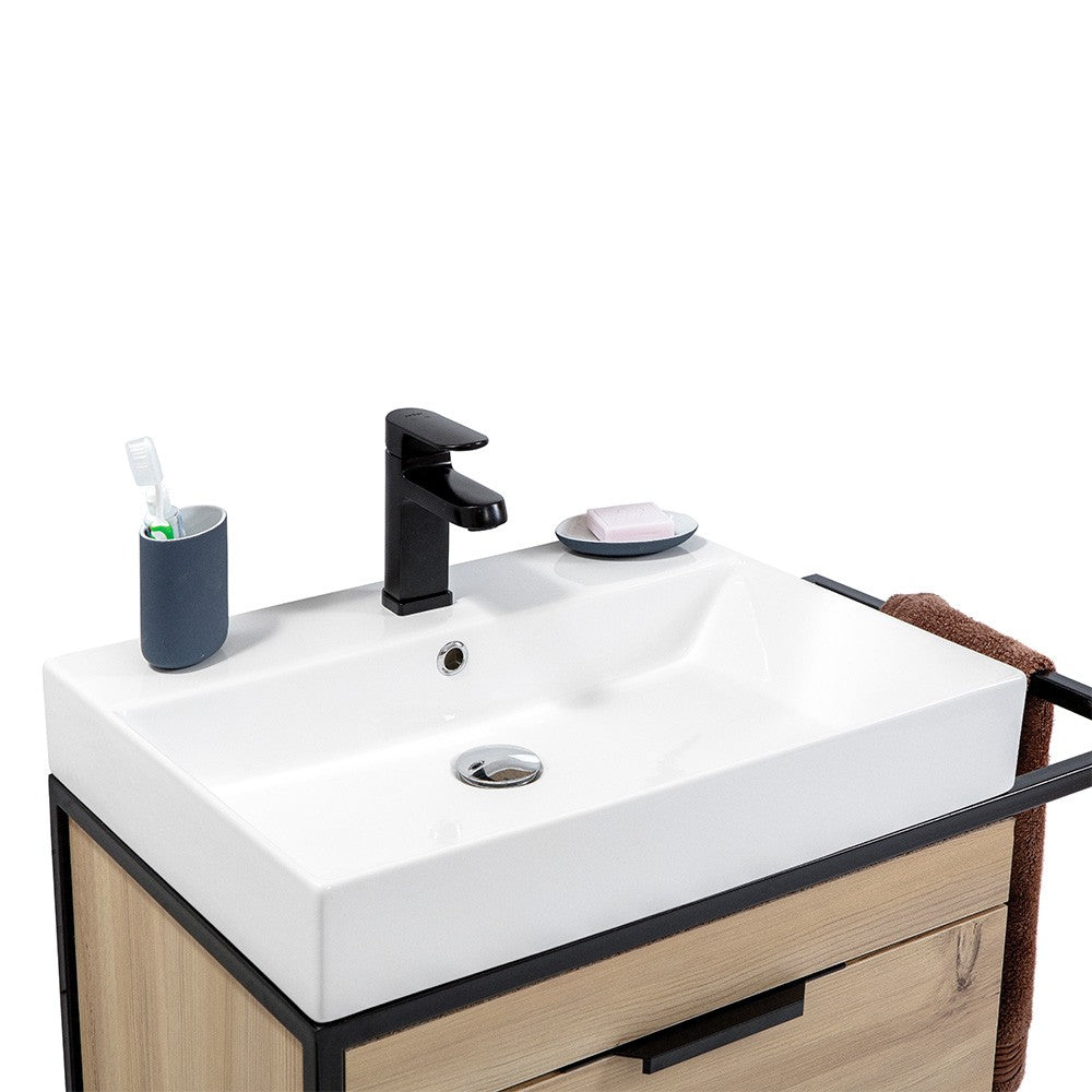 Mobile bagno sospeso 80 cm in legno e metallo nero con specchio Zante