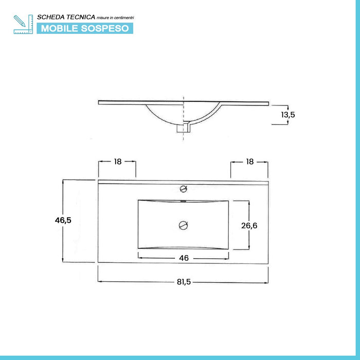 Mobile bagno sospeso 80 cm industrial bianco e legno con pensile Baketo