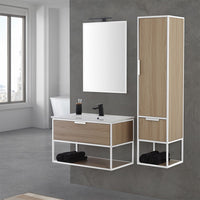 Mobile bagno sospeso 80 cm industrial bianco e legno con pensile Baketo