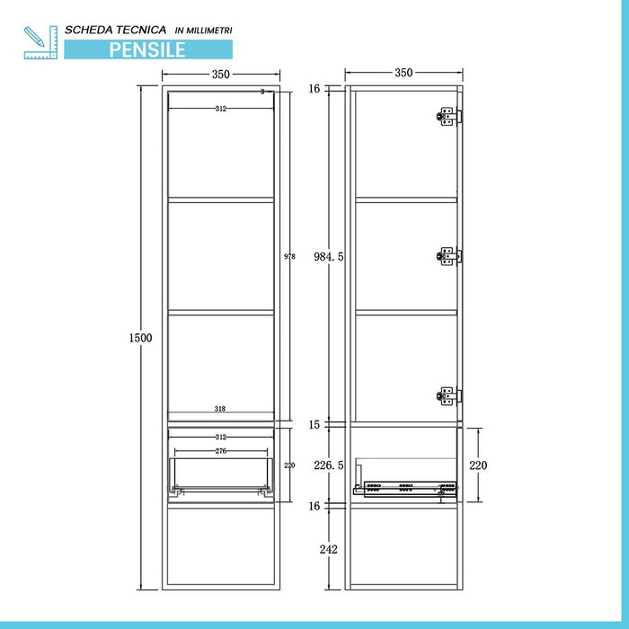 Mobile bagno sospeso 80 cm industrial bianco e legno con pensile Baketo